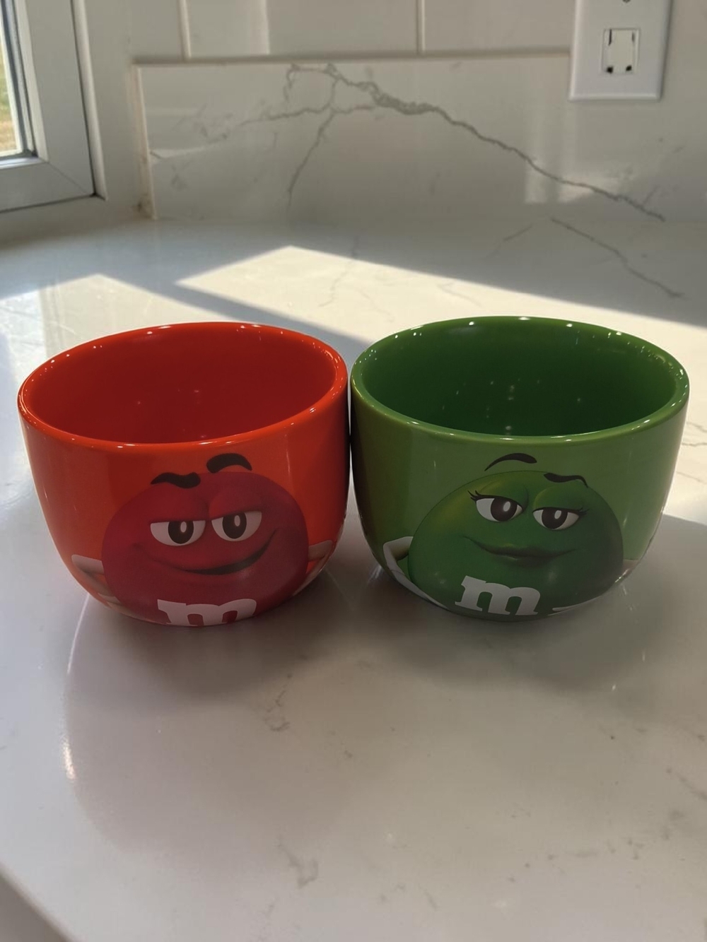 M&M's Red & Green Ceramic Snack Cereal Soup Bowls Set Of 2